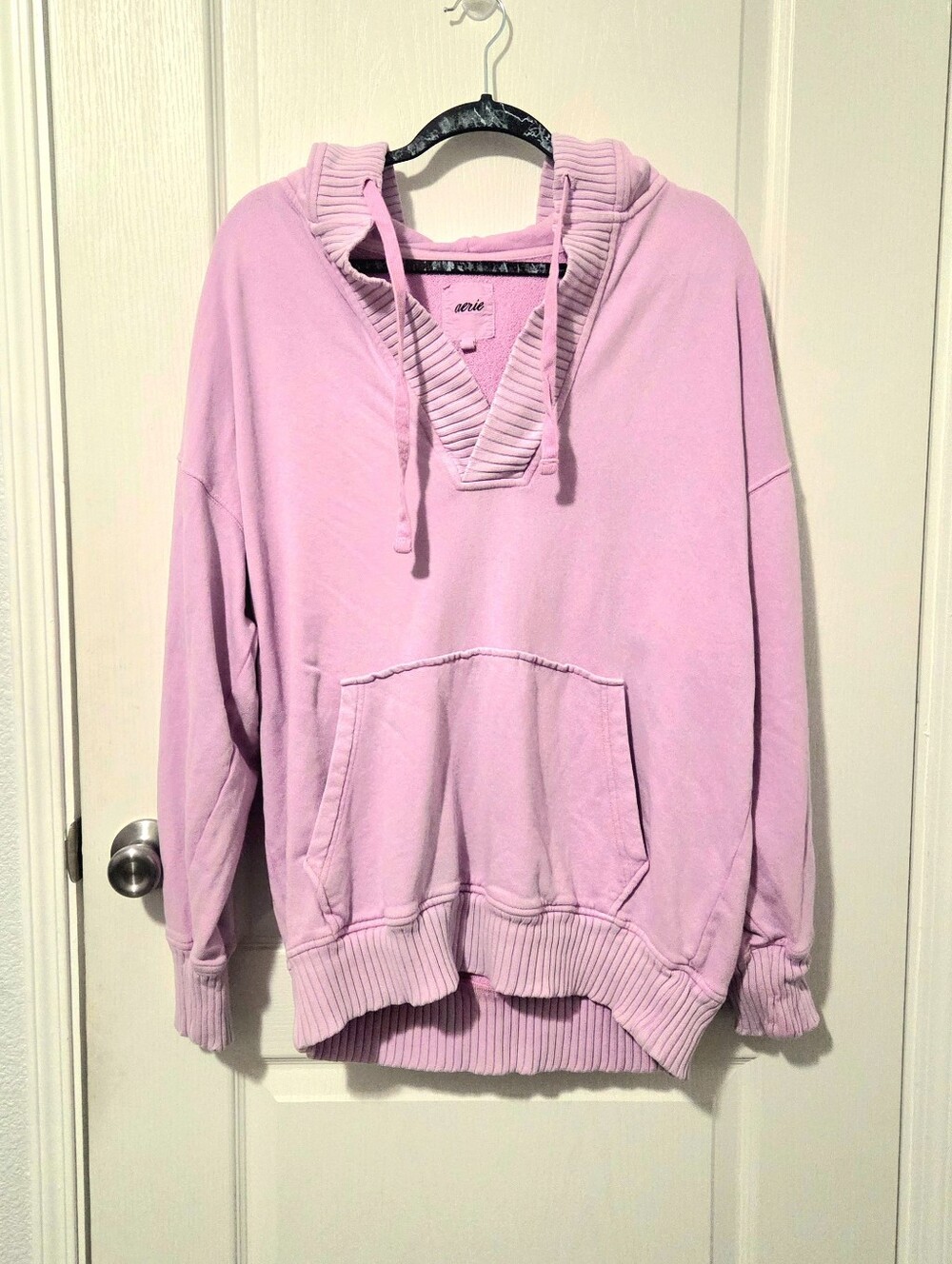 aerie Lavender Hooded V-Neck Pullover Sweater